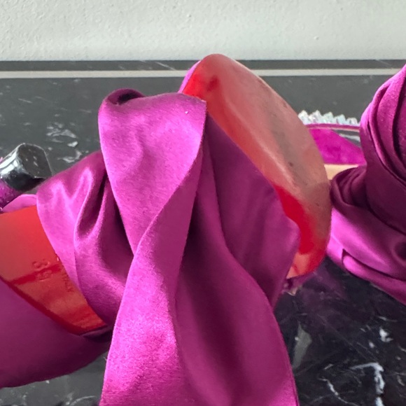 Christian Louboutin Fuchsia Krystal Du Desert Suede Silk Heels w/ Rhinestones 39